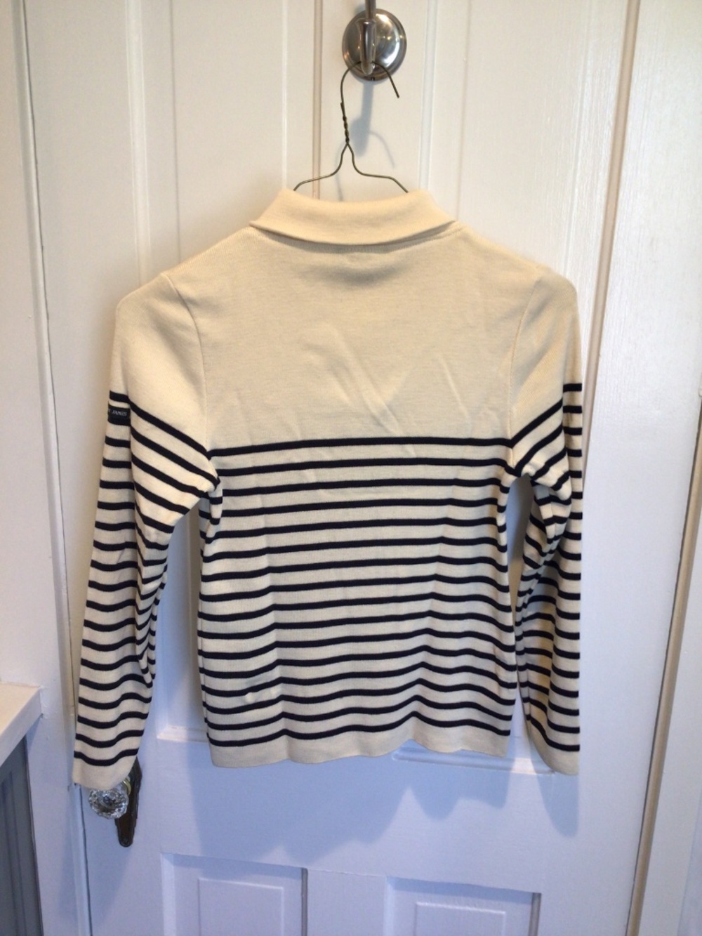 Saint James - Pure wool striped navy blue and cream quarter-zip sweater size 38 - Picture 3 of 16